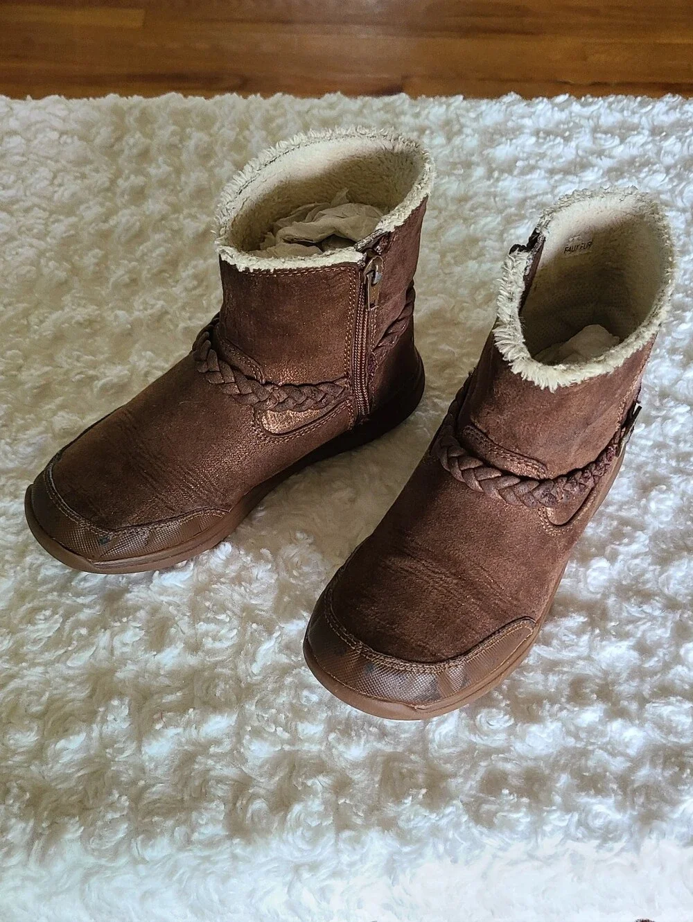 Stride Right Little Girls Ebony Sparkle Brown Ankle Boots Sz 1.5 Wide EU 33